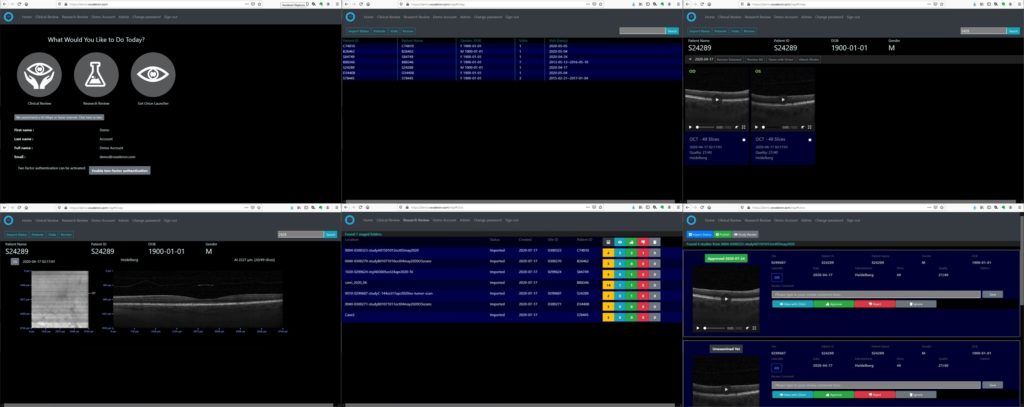 Example pages from Nebula as viewed in a browser. Data is efficiently stored, reviewed and managed in this cloud-based application.